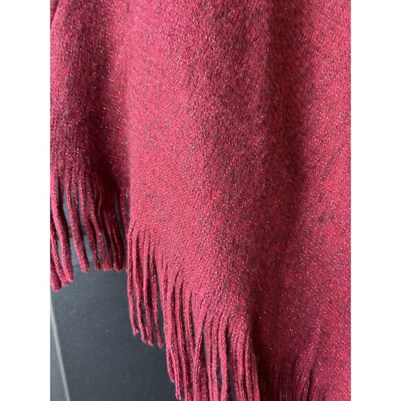 Chico’s Wild Poppy Cowl Neck Fringe Poncho Women's One Size Red Holiday Festive - Picture 5 of 9